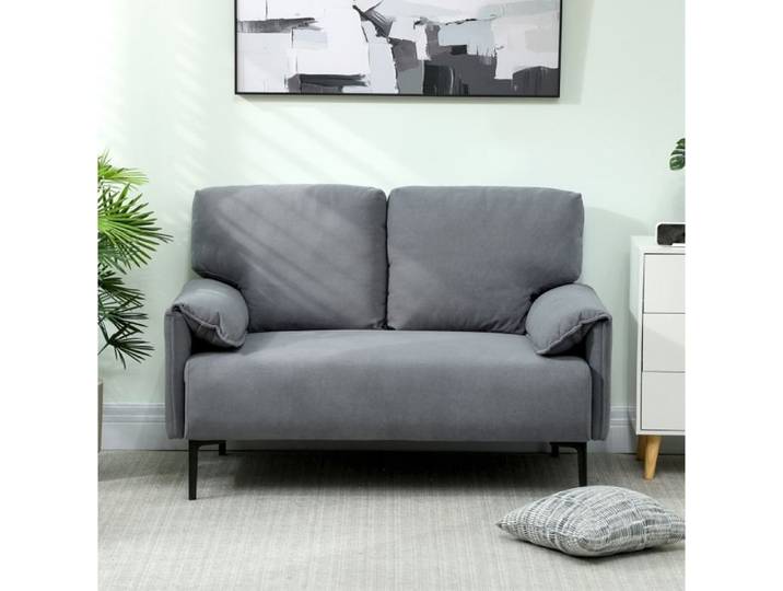 ELVORIN Canapé 2 places gris 127 x 72 x 84 cm tissu doux accoudoirs intégrés pieds métal