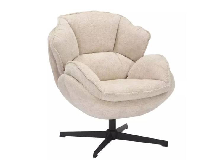 Fauteuil moelleux pivotant à 360° en tissu et en cuir beige 73x87x83cm