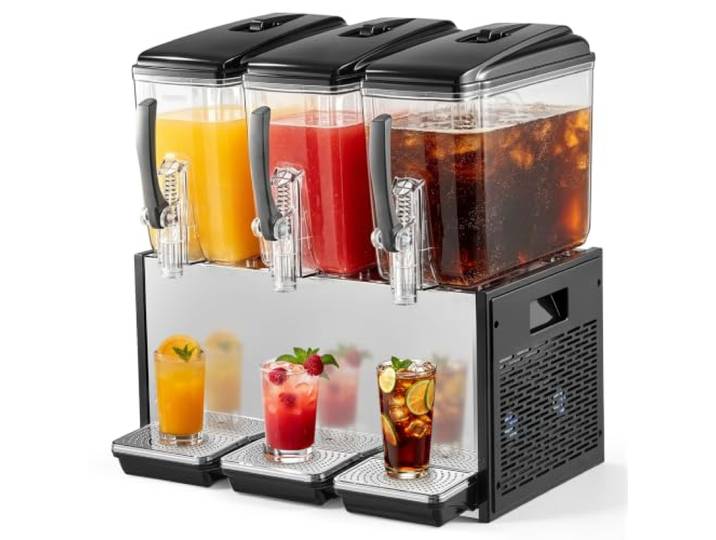 VEVOR Distributeur de Boissons Réfrigérées 3x12 L Fontaine à Jus de Fruits Pour Boissons Fraîches Buffets et CHR\, Température de 7 à 12 °C\, Fonction Réfrigération et Agitation\, Professionnel\, En Inox