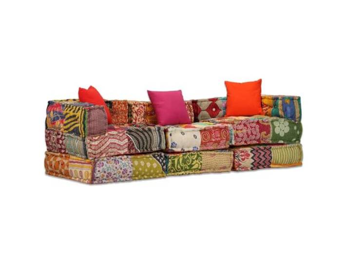 vidaXL Pouf 3-Sitzer Modular Patchwork Stoff Sitzpouf Sofa Couch Schlafsofa