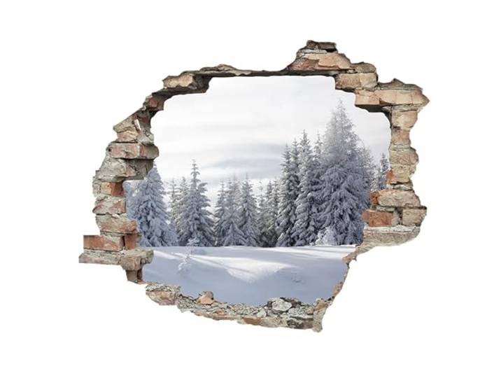 Queence 3D-Effekt Weihnachten ca. 60x50 cm Wandtattoo Wanddurchbruch Weihnachten Durchbruch selbstklebendes Wandbild Wandsticker Tattoo (Schnee)