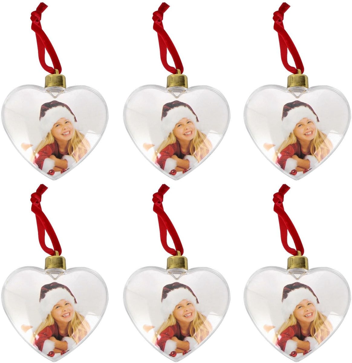 Dailygoods - Set van 6 hartvormige fotolijsten voor kerstboomversiering