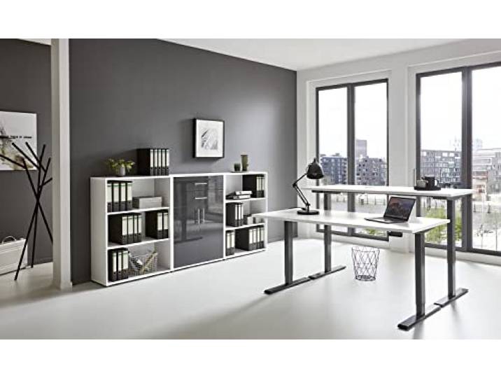 BMG Möbel e-Office Edition Set 14 Büromöbel-Set (Gestell: Weiß, Korpus-Front: Weiß/Anthrazit Hochglanz, Tischplatte: Weiß, Abmessung Tischplatte: 160 x 80 cm)
