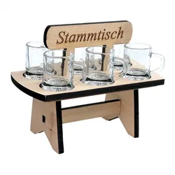 DanDiBo Schnapsbrett 20cm mit Gravur Stammtisch mit 6 Gläser Schnapslatte Schnapsleiste Schnapsrunde Serviertablett