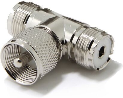Ficha Adaptadora Tripla PL UHF Macho -> 2x PL UHF Fêmeas