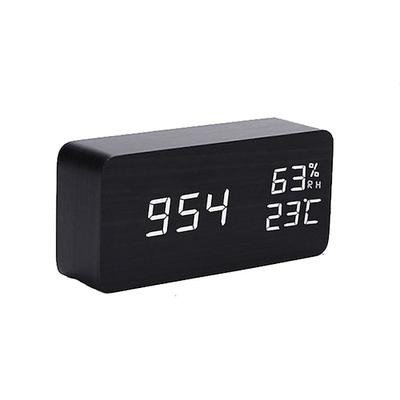 Holzwecker, LED-Digitaluhr, Elektronik, Stummschaltung, Schlummerfunktion, Temperatur- und Luftfeuchtigkeitsanzeige, Schreibtisch-Schlafzimmer-Dekoration