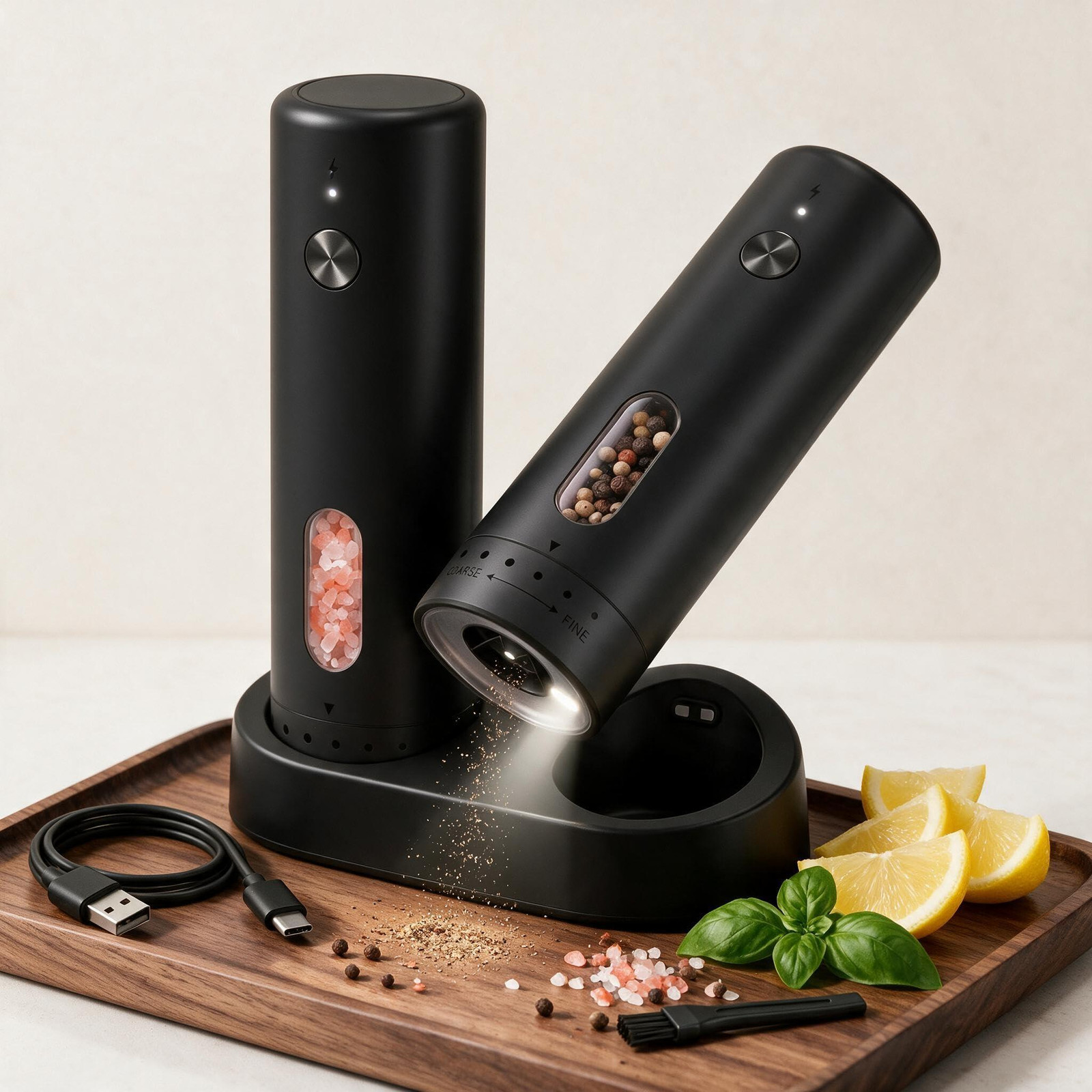 Dripio Elektrische peper- en zoutmolen set van 2, zwart, 110 ml