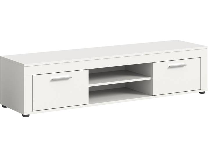 Lowboard GOODPRODUCT AOSTA, Breite 160 cm, 2 Klappen, 2 offene Fächer , weiss (weiß), B:160cm H:37cm T:40cm, Sideboards, Lowboard, TV-Board, Mediaboard, TV-Möbel, TV-Lowboard, Fernsehschrank, Sideboard