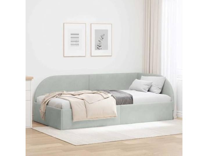 RJPLMFV Eckbettgestell, Hellgrau, 100 cm x 200 cm, Velours Ausziehbares Sofa-Bett, Kopfteil umkehrbar, stabile Dachplatte, Latten inklusive