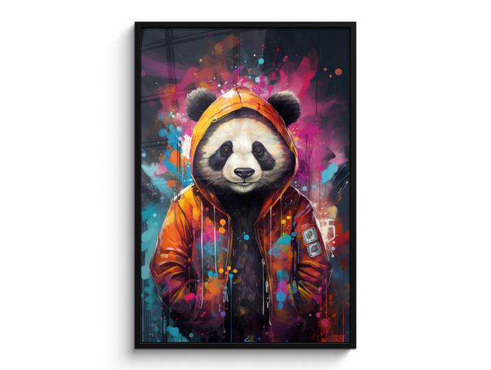 MuchoWow Poster MIT Rahmen Panda - Jacke - Graffiti - Orange Bilderleiste 80x120 cm, Papier, Rechteckig, 80x120 cm, gerahmt, Bilder & Rahmen, Bilder