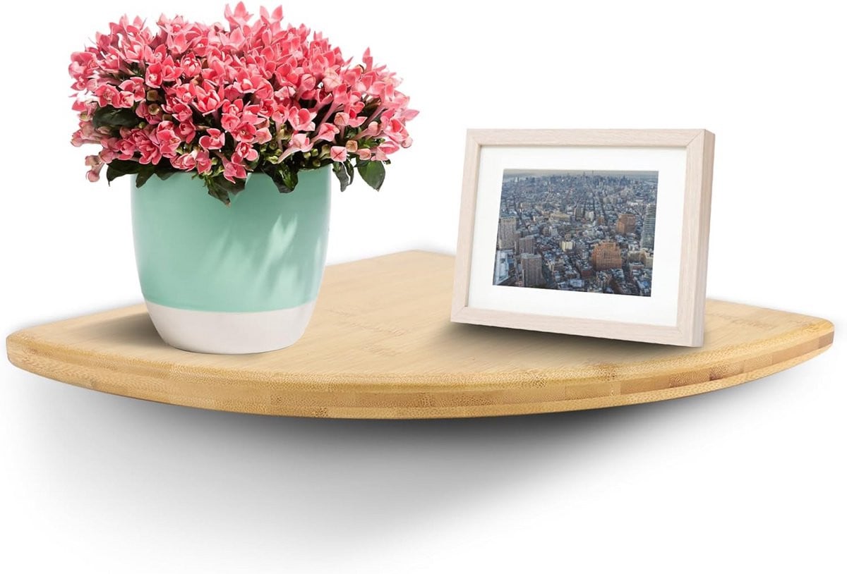 Natuurlijke bamboe hoekplank voor wandmontage, 30 x 30 cm