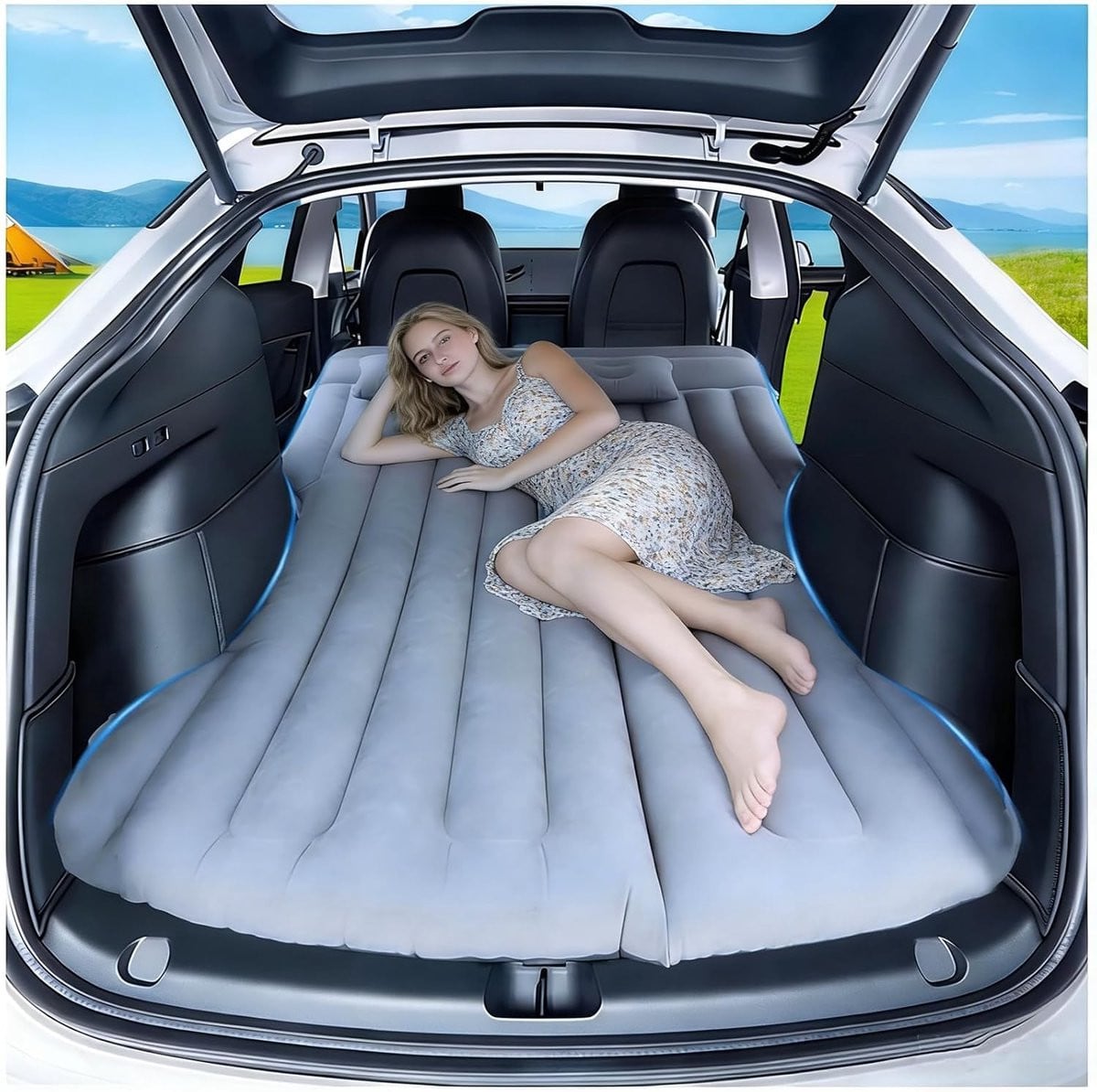 SnelShoppen Opblaasbare Car Air Mattress voor SUV en Model Y, Waterdicht en Draagbaar, 130 x 195 cm