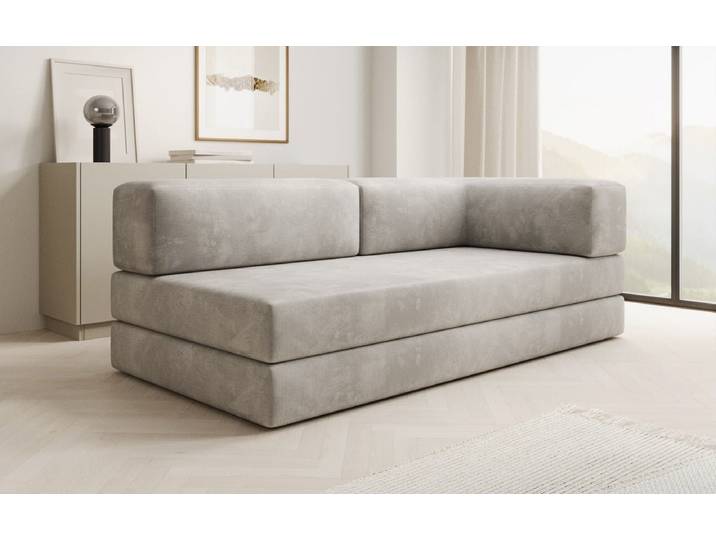 Designer Sofa-Chaise Longue Lazy in Samt - Hellgrau - Samt - Luxusbetten24