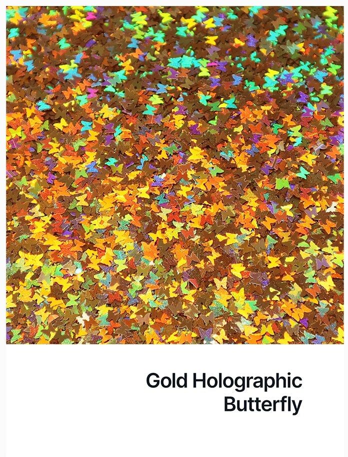 Hemway Shaped Craft Glitter   Butterfly   Epoxy Resin, DIY, Tumbler, Decoration - Gold Holographic - Shaped 50g