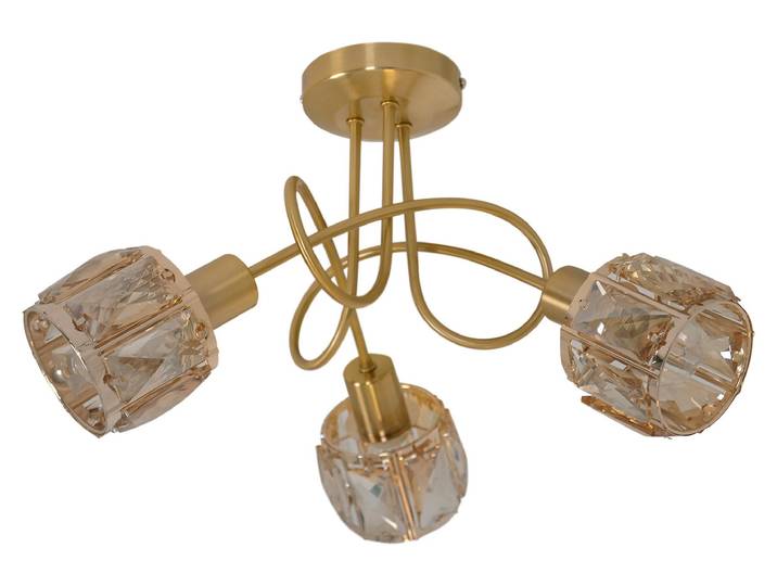 Plafonnier\, cristaux\, 3 flammes\, verre\, or\, D 38 cm