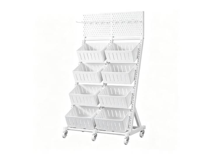 3/4Tier Supermarkt Snackregal mit Rädern,freistehendes Einzelhandelsdisplay Chip-Regal-Präsentationsständer mit abnehmbaren,schrägen Körben,Regalwagen für Laden,Haushalt und Küche(8 baskets)