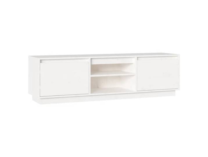 Roanoer TV-Schrank Weiß 140x35x40 cm Massivholz Kiefer Lowboard Rustikales Lowboard aus Kiefern-Massivholz mit 4 Fächern für Ordnung im Wohnzimmer und Schlafzimmer.