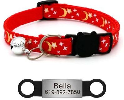 Uplift Essentials Customized Reflective Star & Moon Anti Lost Cat Collar red