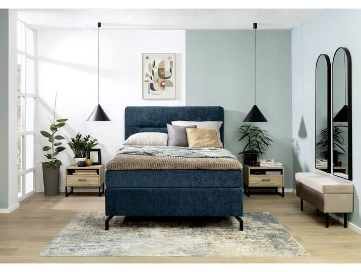 Boxspringbett Plumas 140 x 200cm Chenille Ova Blau H2