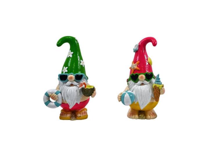 Gartenzwerg Dameco Gartenzwerg Beach 2-er Set, 8 cm x 11 cm x 18 cm , bunt (mehrfarbig), B:11cm H:18cm, Polyresin (Kunststein), Gartenfiguren, Gartenzwerg