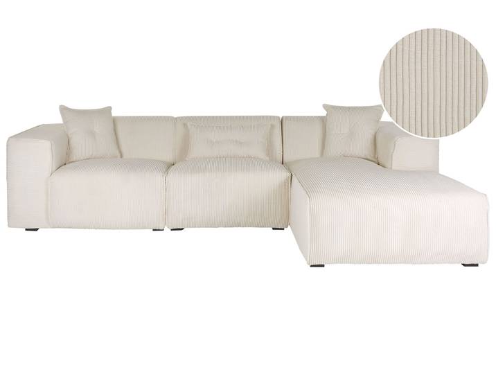 BELIANI Ecksofa Cremeweiß Cord L-Förmig Linksseitig für 3 Personen Zeitgenössisch Modern Wohnzimmer