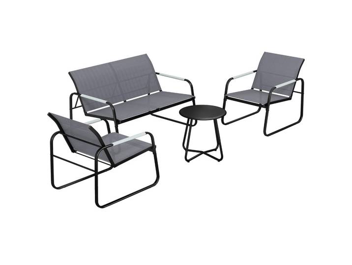 Outsunny Balkonmöbel-Set 4er Set Verzinkter-Stahl Netzstoff Grau, Metall, 4-teilig, rund, rund, Gartenmöbel, Gartengarnituren, Gartenmöbel-Sets