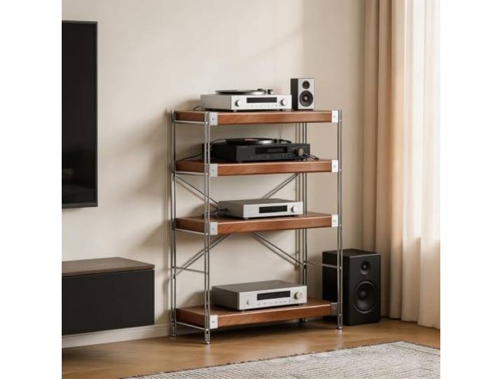 Verstellbarer Audio Rack Schrank, Mobiler HiFi Ständer für Verstärker Höhenverstellbare Ablagen, mobile Rollen, HiFi Rack für Verstärker, DVD-Player, CD-Player und Audiogeräte