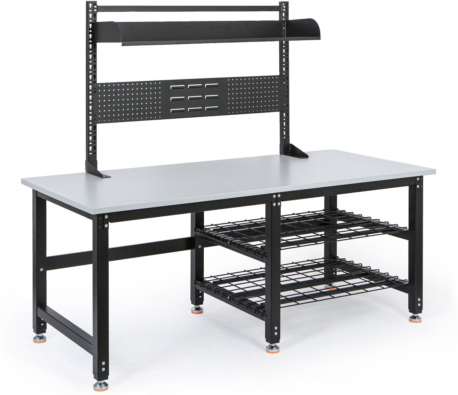 B2B Partner Höhenverstellbarer Packtisch PROFI, 1800 × 900 × 790–940 mm mit Aufsatz und Fachböden