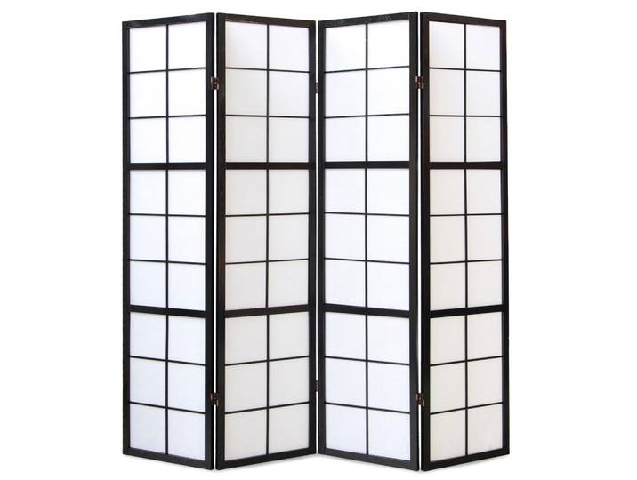 Homestyle4u Paravent 4-tlg. 176/175 cm Schwarz Shoji, Holz, 176x175x2 cm, Wohnzimmer, Raumteiler, Paravents