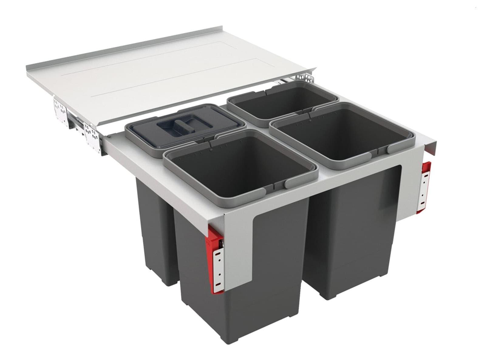 Abfallsortierer 4-fach, 40 L, Edelstahl, grau, 56,2x39,9x36 cm