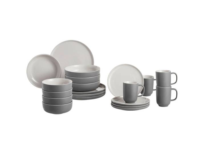 Ritzenhoff Breker Kombiservice Jasper, Grau, Keramik, 20-teilig, Uni, 285 ml,500 ml, Lfgb, Geschirr, Geschirrsets, Kombiservice