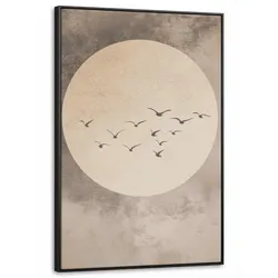 LEINWAND Bilder mit Rahmen - Vogel - Beige - Japanisch - 80x120