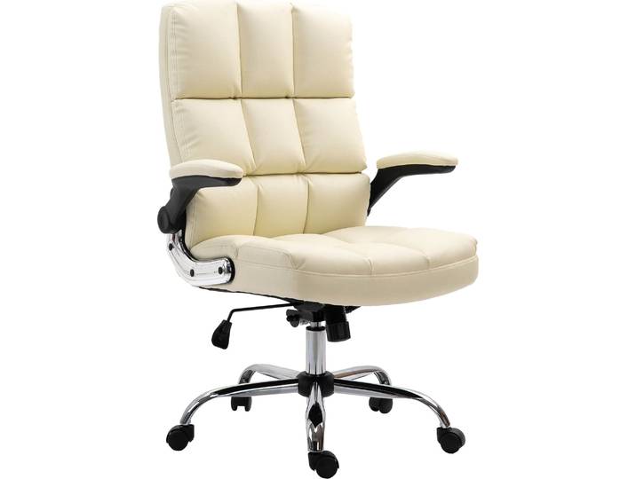 Bürostuhl HWC-J21, Chefsessel Drehstuhl Schreibtischstuhl, höhenverstellbar Kunstleder creme