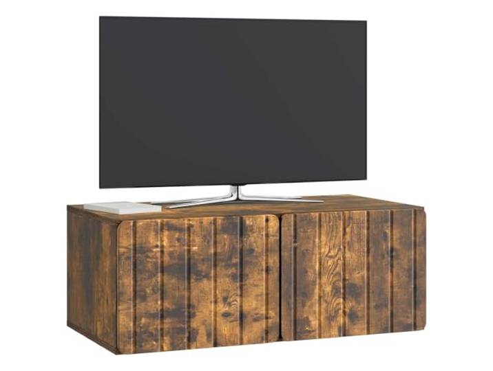 GKHPYURE TV-Schrank zur Wandmontage, Eiche Rauch, 78,5 x 41 x 30 cm Engineered Holz, 2 Türen 90 Grad, großer Stauraum, Wandmontage
