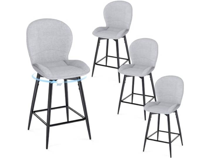 LEWE Barhocker 4er Set, 360° drehbare Barstuhl 65cm, Stofflehne, Grau Küchenhocker mit atmungsaktiver Stofflehne und metallener Fußstütze, modern skandinavisch für Küche, Bar und Esszimmer