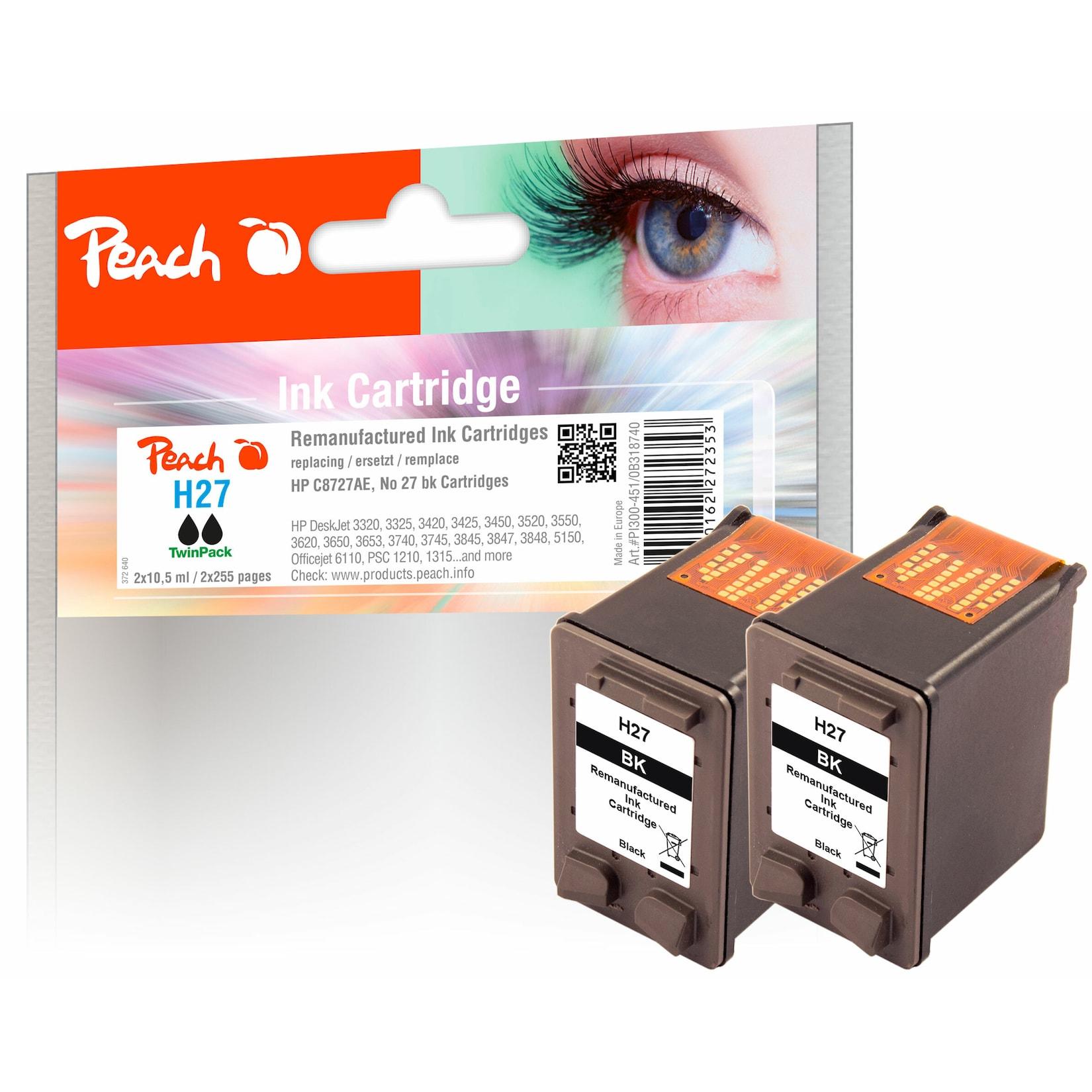 Peach HP 27 2 Druckköpfe 2*bk ersetzt HP No. 27*2, C8727AE*2 für z.B. HP DeskJet 3300, HP DeskJet 3320, HP DeskJet 3320 V, HP DeskJet 3322 (wiederaufbereitet)
