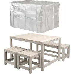 WONDERMAKE® Design Kindersitzgruppe Outdoor Garten Holz mit Abdeckung, Kinder-Sitzgarnitur Indoor Picknick-Gruppe ab 3 Jahre, beige grau