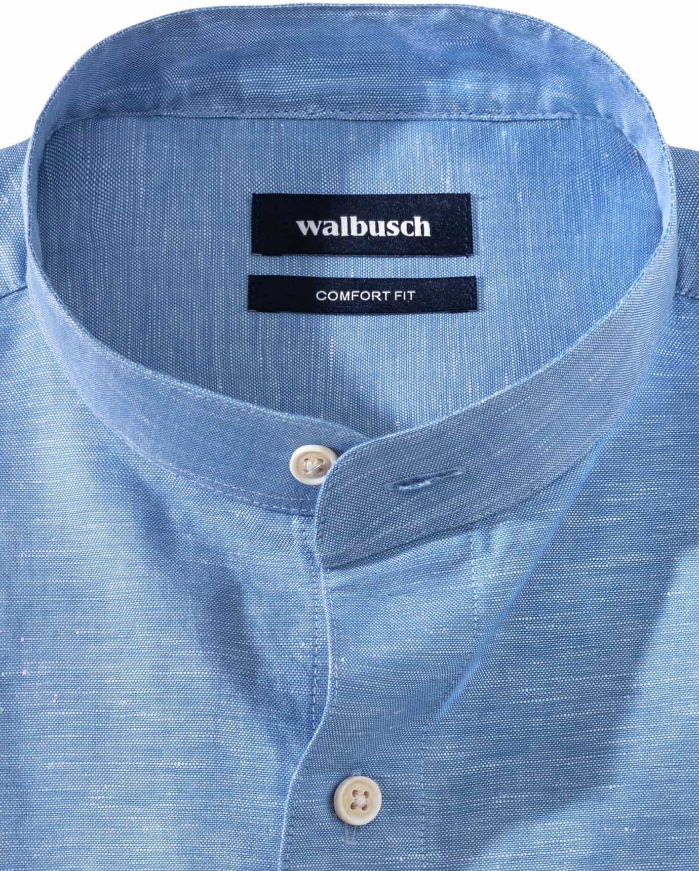 Walbusch Stehkragen-Leinenhemd, Comfort Fit, Farbe Blau, 38, luftig durch Leinen knitterarm durch Baumwolle Herren