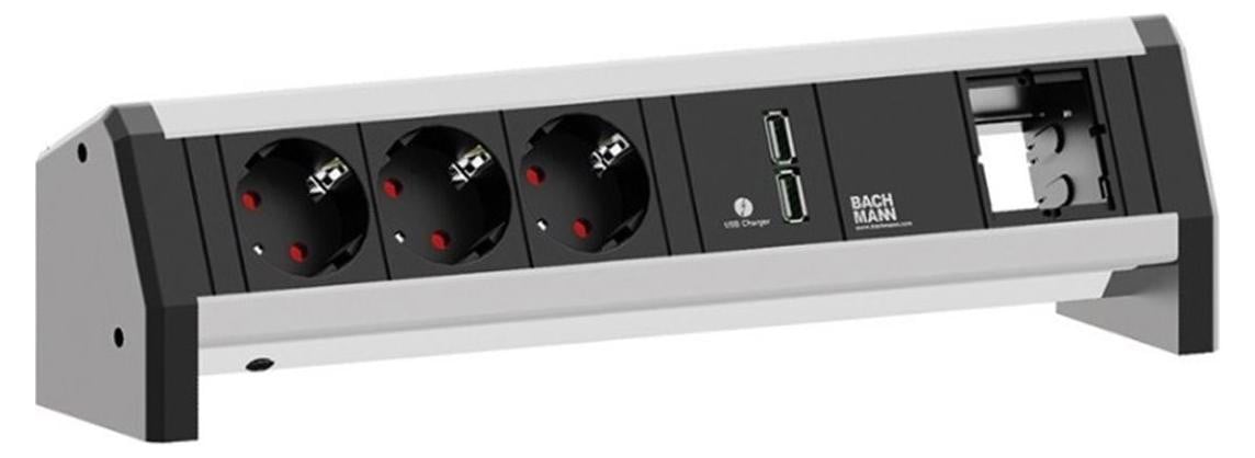 Bachmann Stopcontactunit met 3x geaarde stekker, 1x USB-oplaadpoort en 1x ABD GST18