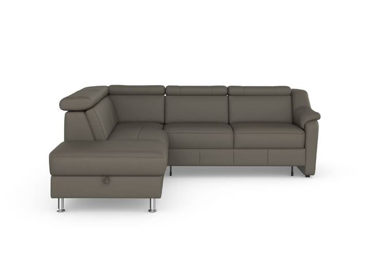Ecksofa, Naturleder, Grau (Delphine) 252×216 cm, Mit Bettfunktion & Stauraum, Modern, SIT & MORE