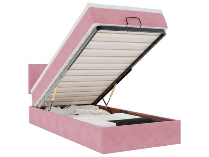 KTHLBRH Bettgestell mit Matratze Rosa 90 x 190 cm aus Samt Bettgestell mit Kopfteil, Lattenrost inklusive, hydraulischer Aufzug, Samtstoff, 100% Polyester, Metall,