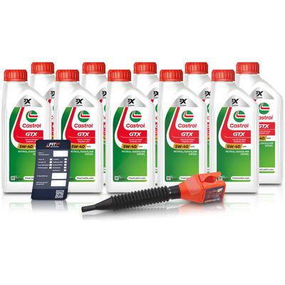 Castrol 10x 1 L GTX 5W-40 A3/B4 + Ölwechsel-Anhänger + Einfülltrichter [Hersteller-Nr. 15F686]