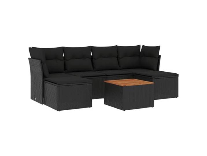 PUGYNBK Garten-Esszimmer-Set, 7-teilig, mit Kissen, synthetisches Rattan, Schwarz