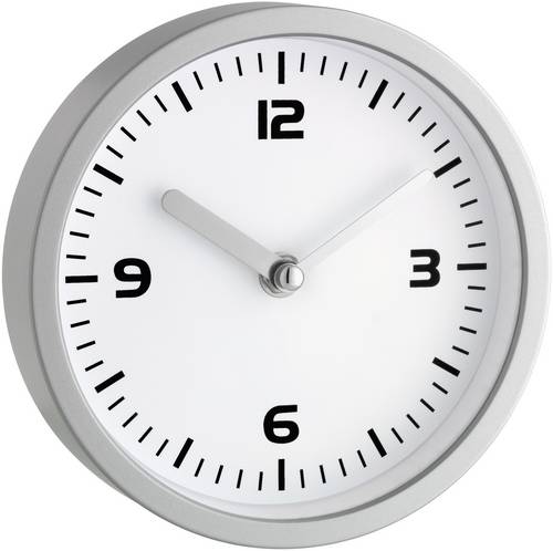 TFA Dostmann 60.3012 Quarz Wanduhr 16mm x 45mm Silber Badezimmer-/Feuchtraum geeignet