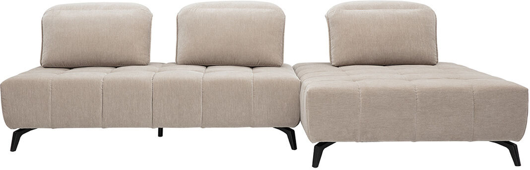 Miliboo Modulares Ecksofa für 4 Personen mit verstellbaren Kopfstützen aus Stoff in Taubenblau und schwarzem Metall OLMO