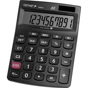 Genie Taschenrechner 205MD, mit MwSt-Berechnung, 10-stelliges LC-Display, Solar- & Batteriebetrieb