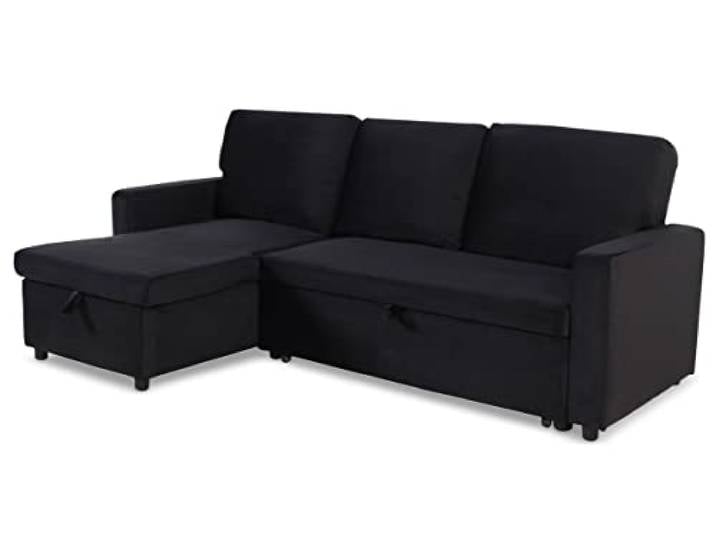 Menzzo Baleares Ecksofa, ausziehbar, Velours, Schwarz