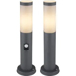 Außenlampe Außenleuchte Stehlampe Pollerleuchte Gartenlampe Wegeleuchte Garten, Bewegungsmelder IP44, Edelstahl anthrazit opal, E27 Fassungen, 3er Set
