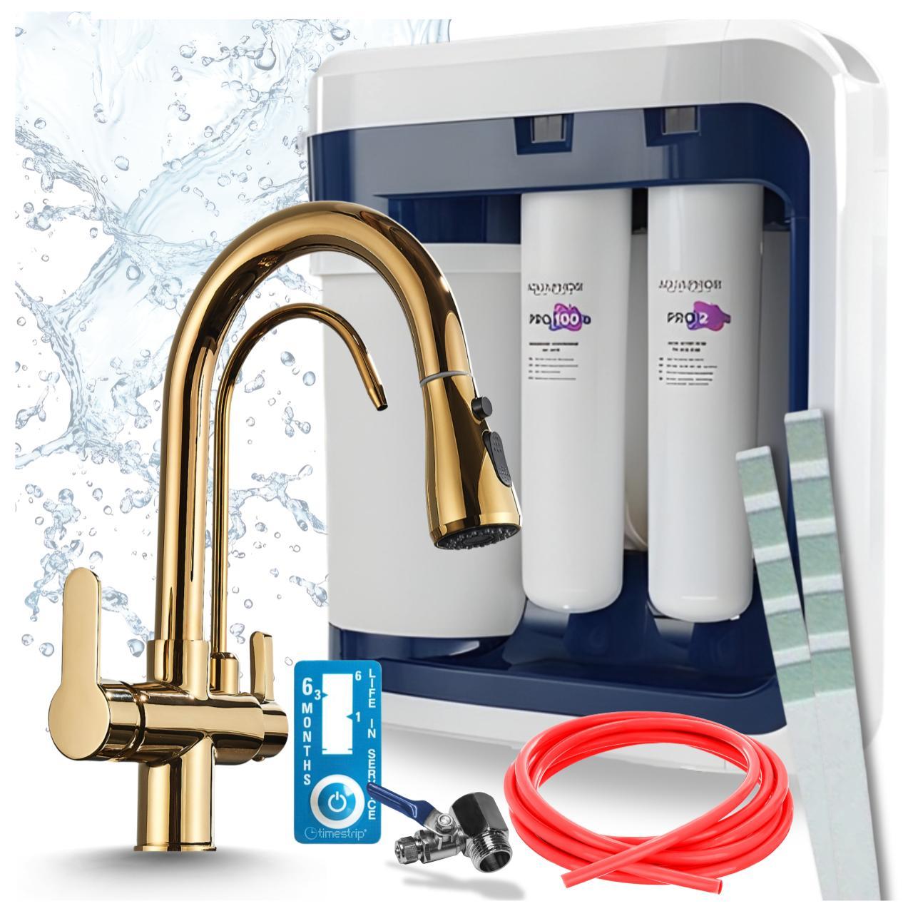 Ari 3-Wege-Küchenarmatur Nordic, Messing, Ausziehbare Spültischarmatur Im Set Mit Aquaphor Ro-202S Pro Wasserfiltersystem