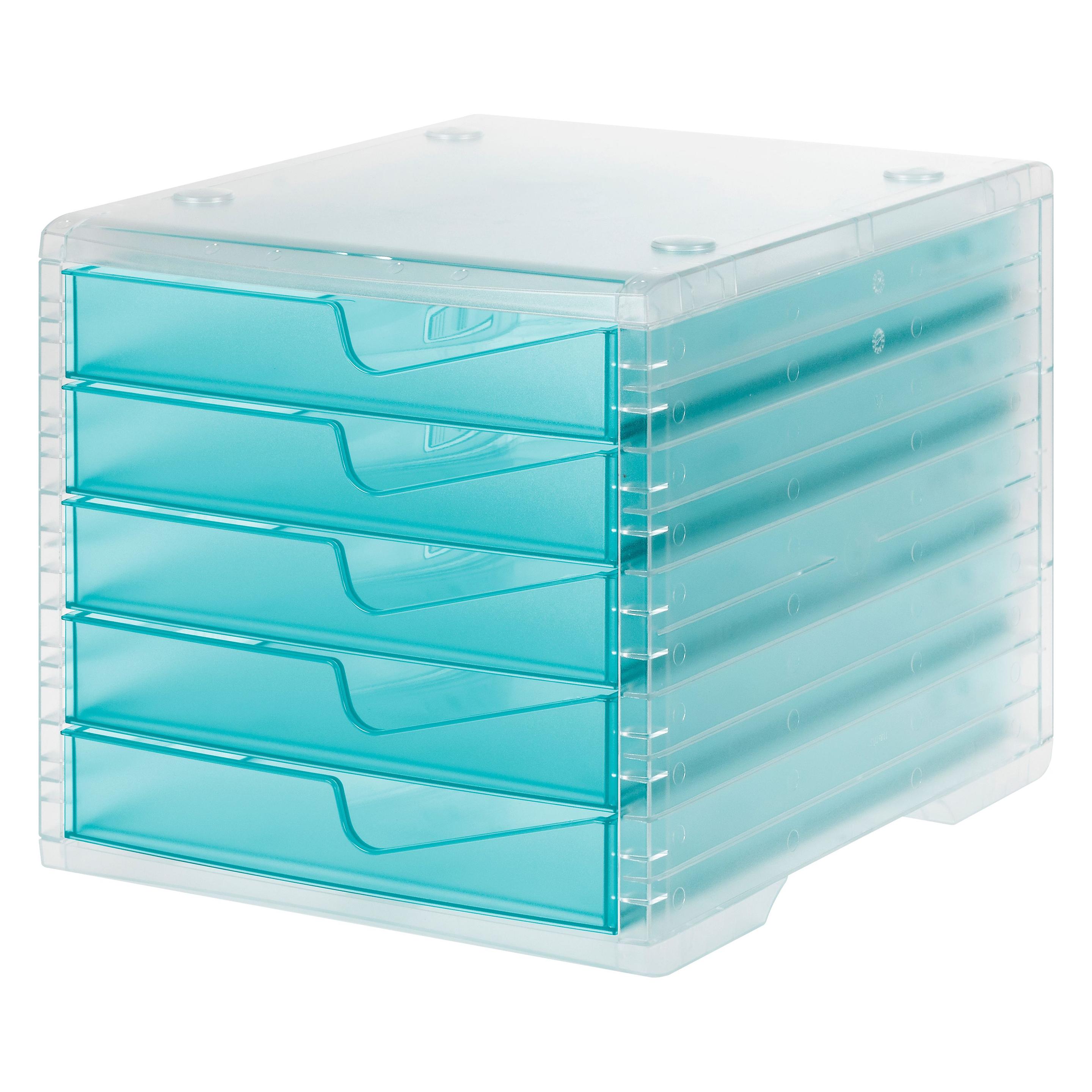 Styro Schubladenbox styroswingbox light aqua DIN C4 mit 5 Schubladen (C4) (275-8430.25224)